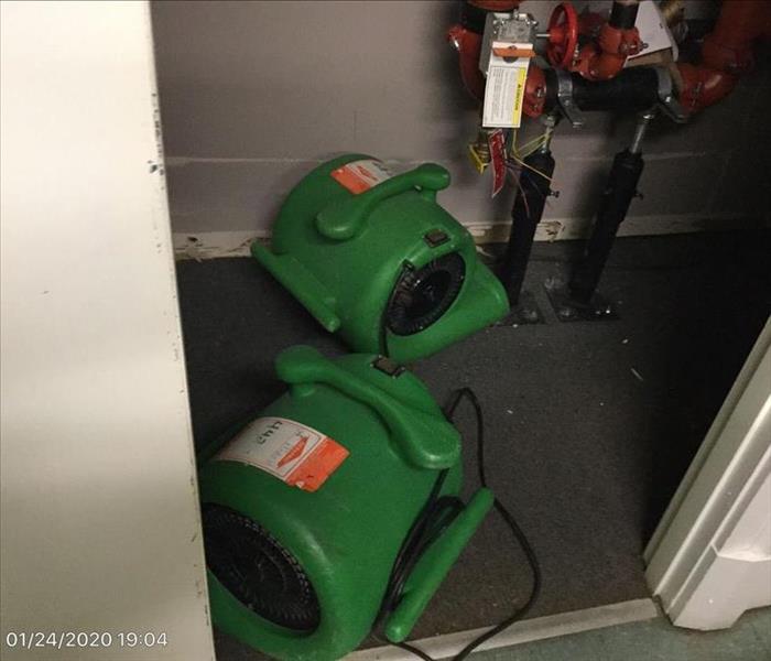 air movers drying flooded closet